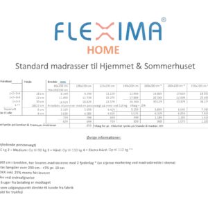 Flexima Prisliste på standard madrasser til hjemmet & sommerhuset